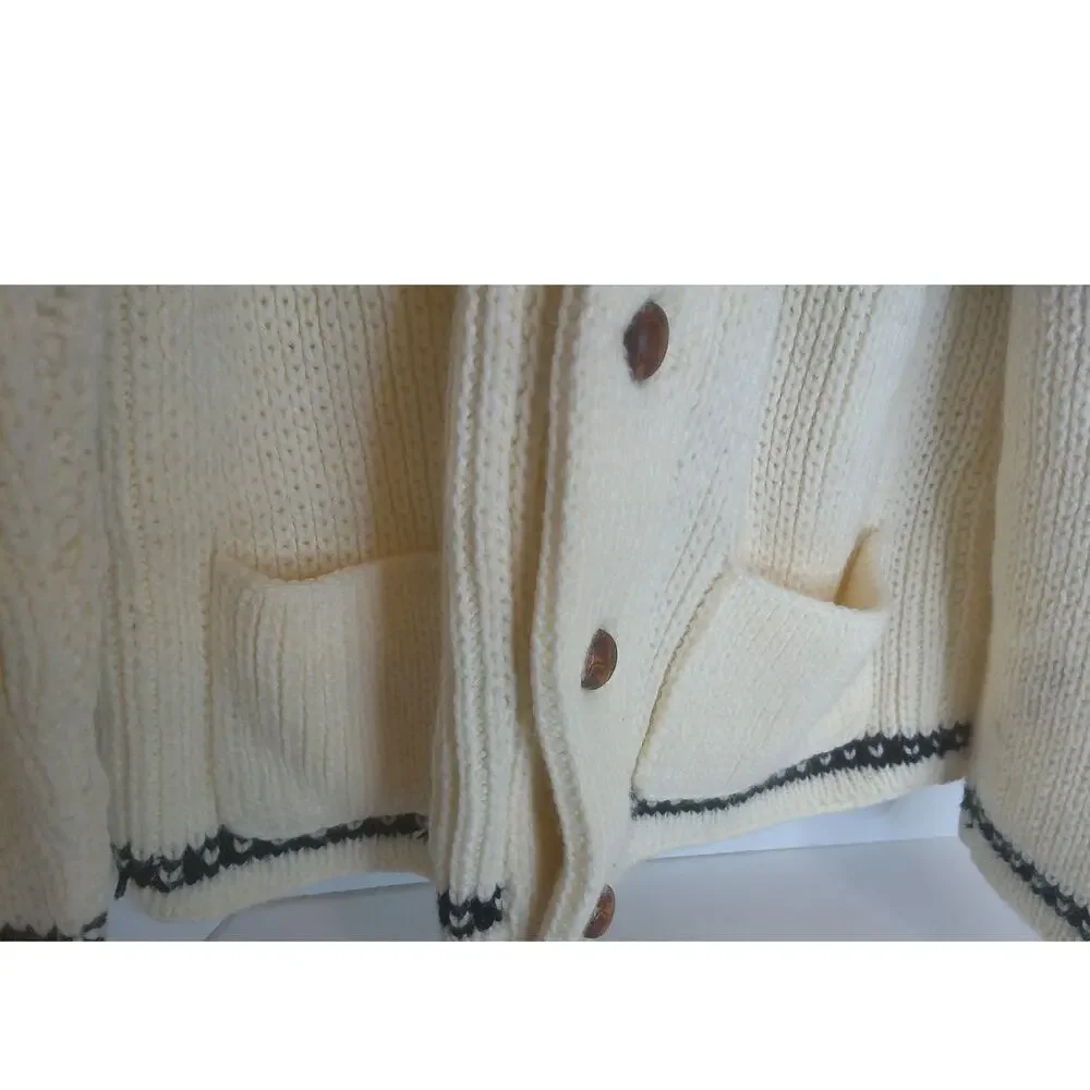Vintage Heavy Chunky Hand Knit Cardigan Shawl Collar Greek Key Pattern L/XL - Picture 6 of 11